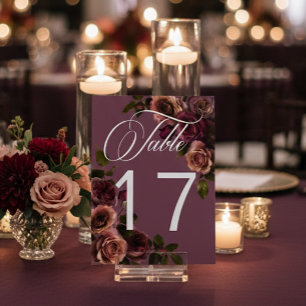 Elegant Moody Mjuk Rost & Burgunder Blommig Bröllo Bordsnummer