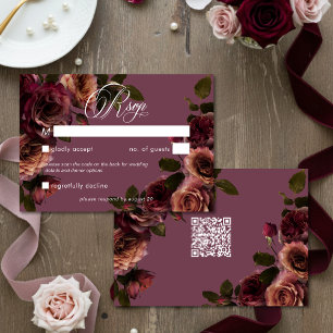 Elegant Moody Mjuk Rost & Vinröd Blommig QR-kod OSA Kort