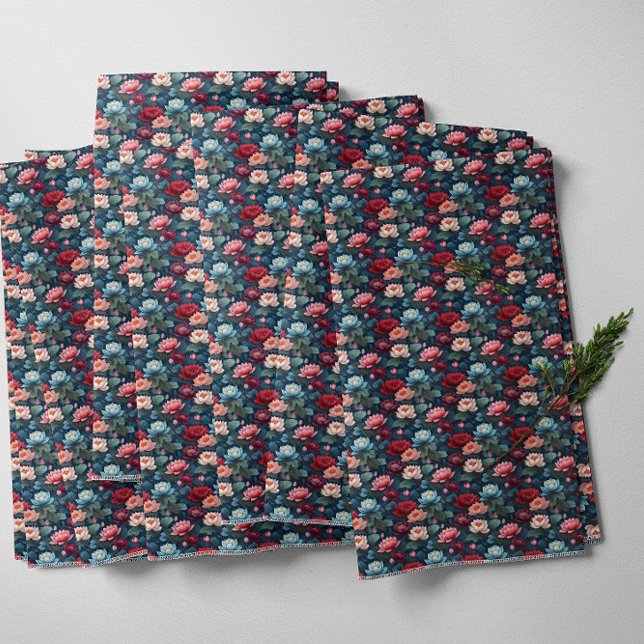 Elegant Moody Modern Lotus Flower Mönster Tyg (Elegant Moody Modern Lotus Flower Floral Pattern)