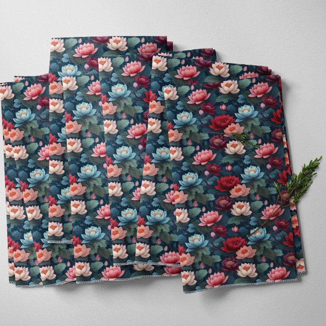 Elegant Moody Modern Lotus Flower Mönster Tyg (Elegant Moody Modern Lotus Flower Pattern Fabric )