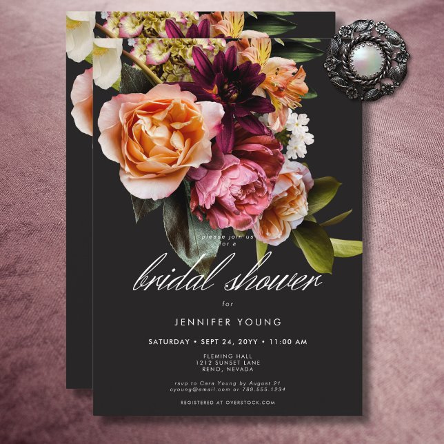 Elegant Moody Möhippa för Burgundy & Rosa Blommigt Inbjudningar (Elegant Moody Burgundy & Pink Floral Bridal Shower Invitation)
