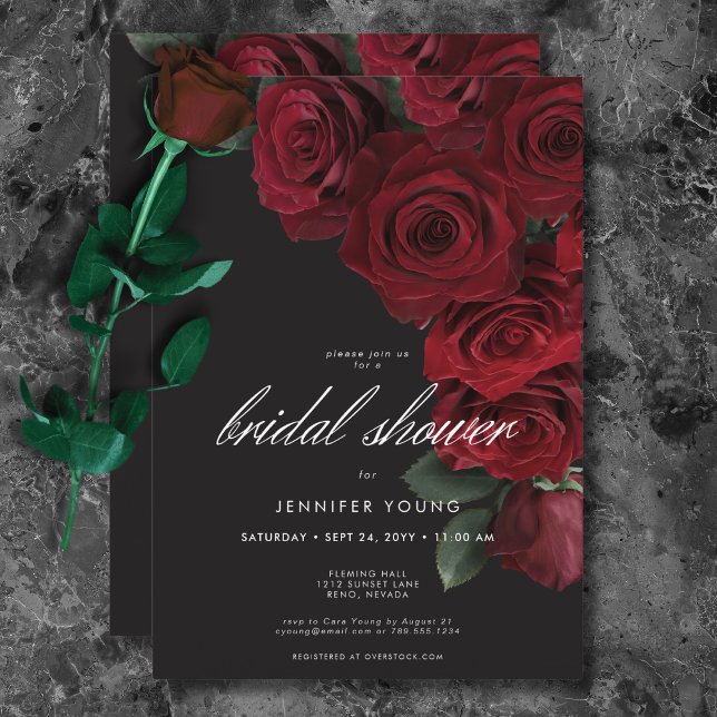 Elegant Moody Möhippa Ro Blommigt  Inbjudningar (Elegant Moody Blood Roses Floral Bridal Shower Invitation)
