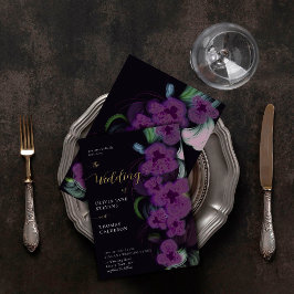 Elegant Moody Mörk Lila Orchids Bouquet Bröllop Inbjudningar