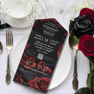 Elegant Moody Mörk Red Black Ro Blommigt QR-kod