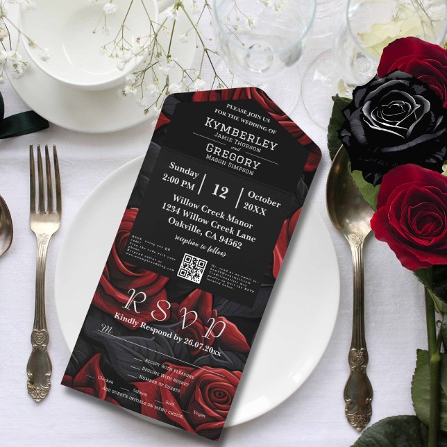 Elegant Moody Mörk Red Black Ro Blommigt QR-kod (Skapare uppladdad)