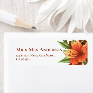 Elegant Moody Orangen Blommigt Bröllop Adress Returadress Etikett