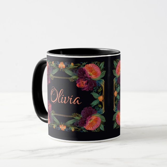 Elegant moody peachy rosa boho blommigt mugg (Framsida vänster)