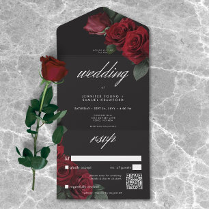 Elegant Moody QR-kod för Röd ros Bröllop