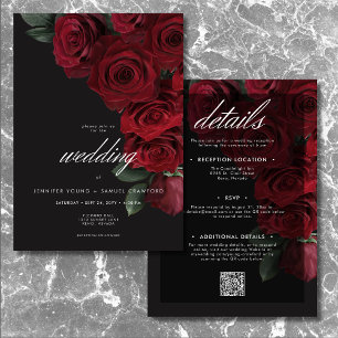 Elegant Moody Röd ros Blommigt 2 Sida Inbjudningar