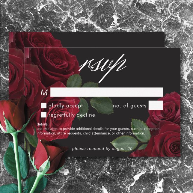 Elegant Moody Röd ros Blommigt Ingen middag OSA Kort (Elegant Moody Blood Red Roses Floral No Dinner RSVP Card)