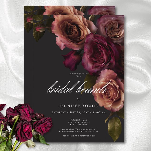 Elegant Moody Rust & Burgundy Blommigt Möhippa Bru Inbjudningar (Elegant Moody Rust & Burgundy Floral Bridal Brunch Invitation)