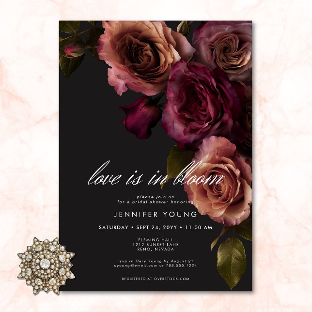 Elegant Moody Rust Burgundy Kärlek i blodomställni Inbjudningar (Elegant Moody Rust Burgundy Love In Bloom Shower Invitation)