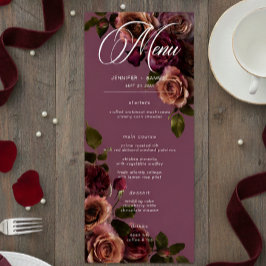Elegant Moody Soft Rust & Burgundy Floral Wedding Meny
