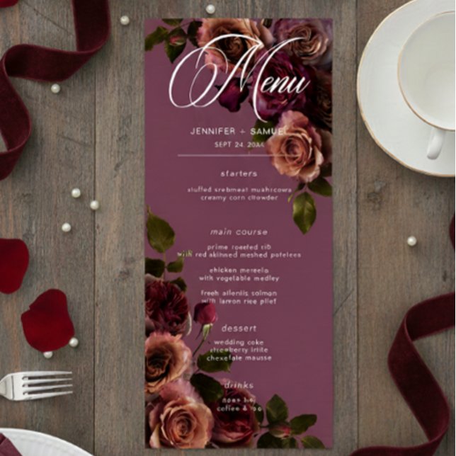 Elegant Moody Soft Rust & Burgundy Floral Wedding Meny (Skapare uppladdad)