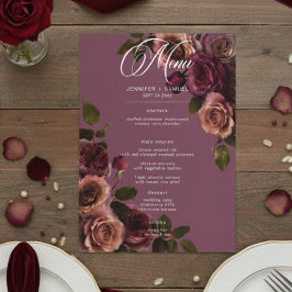 Elegant Moody Soft Rust & Burgundy Floral Wedding Meny