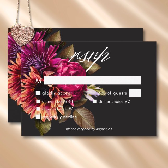 Elegant Moody solnedgång Blommigt Middag OSA Kort (Elegant Moody Vibrant Sunset Floral Dinner RSVP Card)