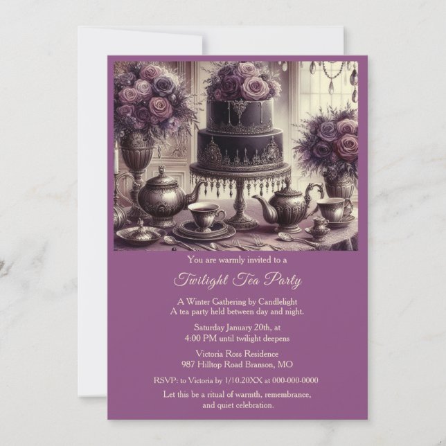 Elegant Moody Tea Party Invitation Inbjudningar (Framsida)