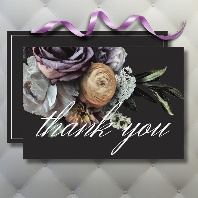 Elegant Moody Twilight Muted Blommigt Bröllop Tack Kort (Elegant Moody Twilight Muted Floral Wedding Thank You Card)
