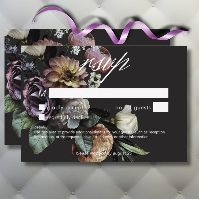 Elegant Moody Twilight Muted Blommigt No Middag OSA Kort (Elegant Moody Twilight Muted Floral No Dinner RSVP Card)