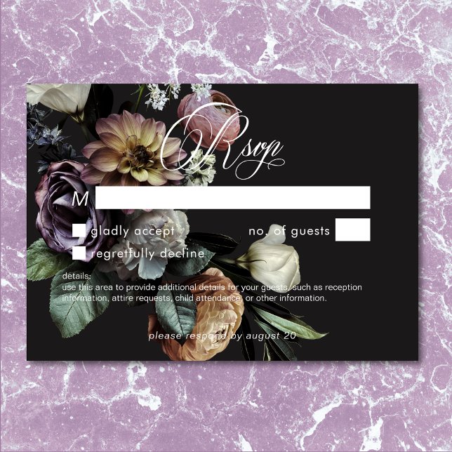 Elegant Moody Twilight Muted Blommigt No Middag OSA Kort (Elegant Moody Twilight Muted Floral No Dinner RSVP)