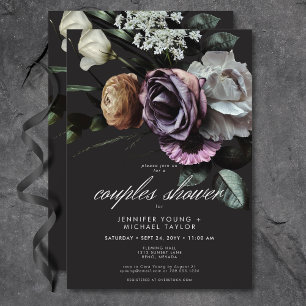 Elegant Moody Twilight Muted Blommigt Par Shower Inbjudningar