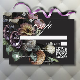 Elegant Moody Twilight Muted Blommigt QR-kod OSA Kort