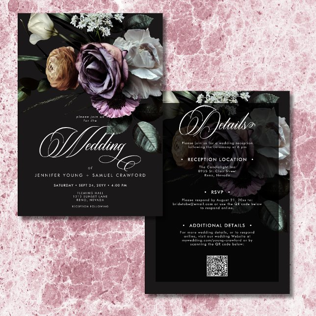 Elegant Moody Twilight Muted Blommigt Two Side Inbjudningar (Elegant Moody Twilight Muted Floral Two Sided Invitation)