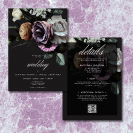 Elegant Moody Twilight Muted Blommigt Two Side Inbjudningar