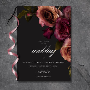 Elegant Moody utmatat rost och Burgundy Blommigt B Inbjudningar