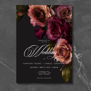 Elegant Moody utmatat rost och Burgundy Blommigt B Inbjudningar