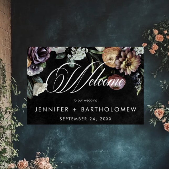 Elegant Moody välkomstsida för Blommigt av tuggad  Poster (Elegant Moody Twilight Muted Pastel Floral Welcome Poster)