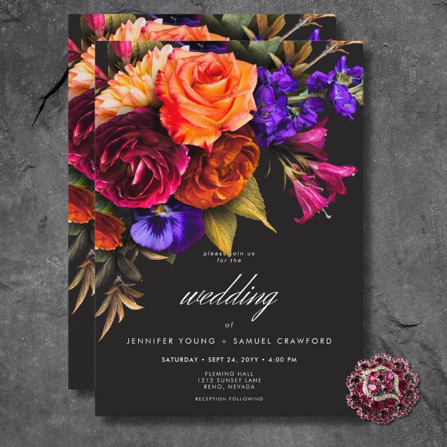 Elegant Moody Vibrant Harvest Blommigt Bröllop Inbjudningar (Elegant Moody Vibrant Harvest Floral Wedding Invitation)