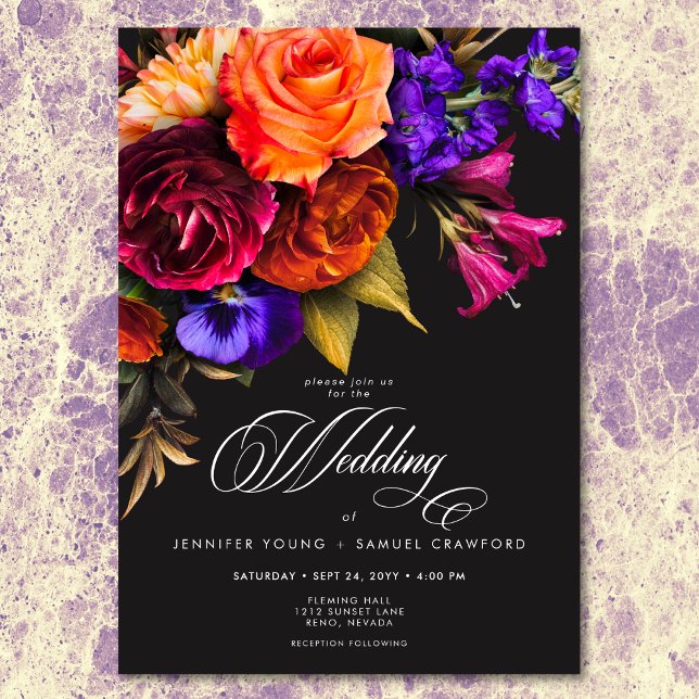 Elegant Moody Vibrant Harvest Blommigt Bröllop Inbjudningar (Elegant Moody Vibrant Harvest Floral Wedding Invitation)