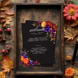 Elegant Moody Vibrant Harvest Blommigt Bröllop Program