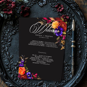 Elegant Moody Vibrant Harvest Blommigt Bröllop Program