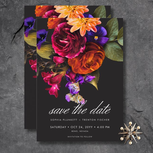 Elegant Moody Vibrant Harvest Blommigt Bröllop Spara Datumet (Elegant Moody Vibrant Harvest Floral Wedding Save The Date)