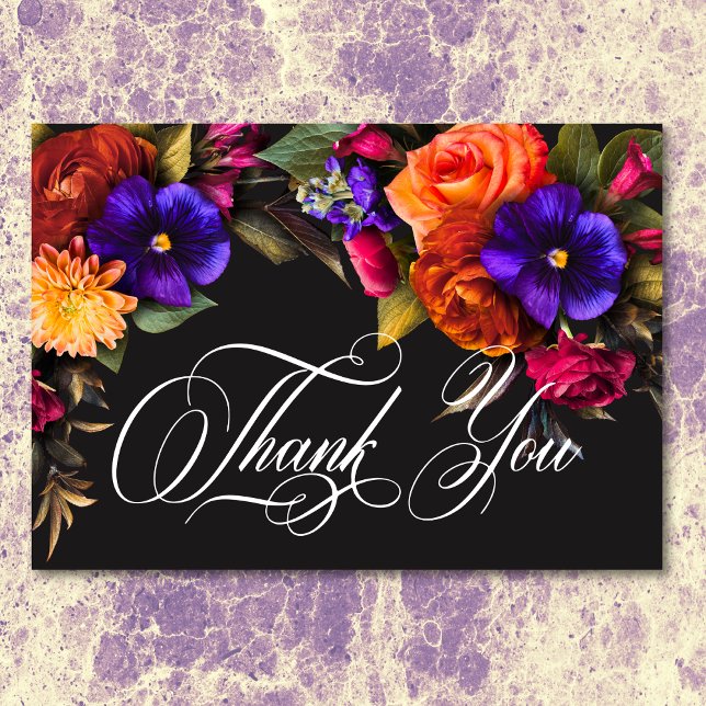 Elegant Moody Vibrant Harvest Blommigt Bröllop Tack Kort (Elegant Moody Vibrant Harvest Floral Wedding Thank You Card)