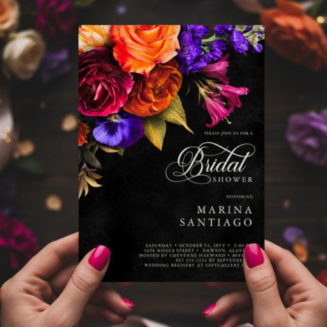 Elegant Moody Vibrant Harvest Blommigt Möhippa Inbjudningar (Elegant Moody Vibrant Harvest Bridal Shower Invitation)