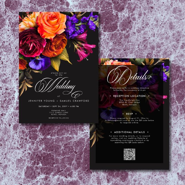 Elegant Moody Vibrant Harvest Blommigt Two Side Inbjudningar (Elegant Moody Vibrant Harvest Floral Two Sided Invitation)