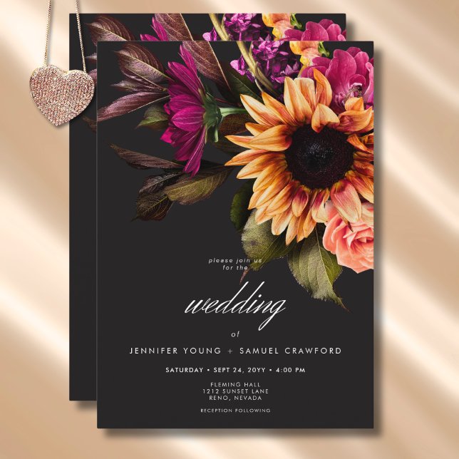 Elegant Moody Vibrant Sunset Blommigt Bröllop Inbjudningar (Elegant Moody Vibrant Sunset Floral Invitation)