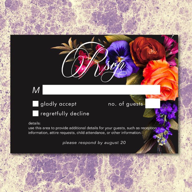 Elegant Moody Vibrant Sunset Blommigt No Dinner OS OSA Kort (Elegant Moody Vibrant Sunset Floral No Dinner RSVP)