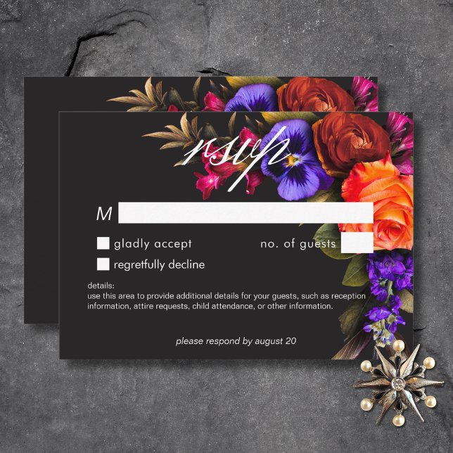 Elegant Moody Vibrant Sunset Blommigt No Middag OSA Kort (Elegant Moody Vibrant Sunset Floral No Dinner RSVP Card)