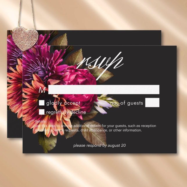 Elegant Moody Vibrant Sunset Blommigt No Middag OSA Kort (Elegant Moody Vibrant Sunset Floral No Dinner RSVP Card)