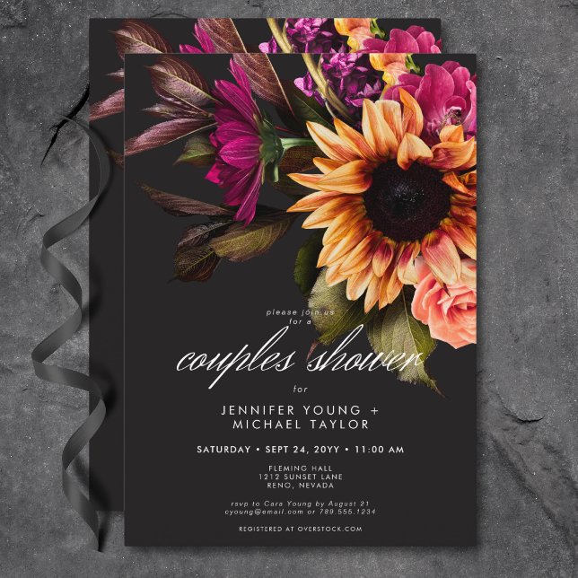 Elegant Moody Vibrant Sunset Blommigt Par Shower Inbjudningar (Elegant Moody Vibrant Sunset Floral Couples Shower Invitation)