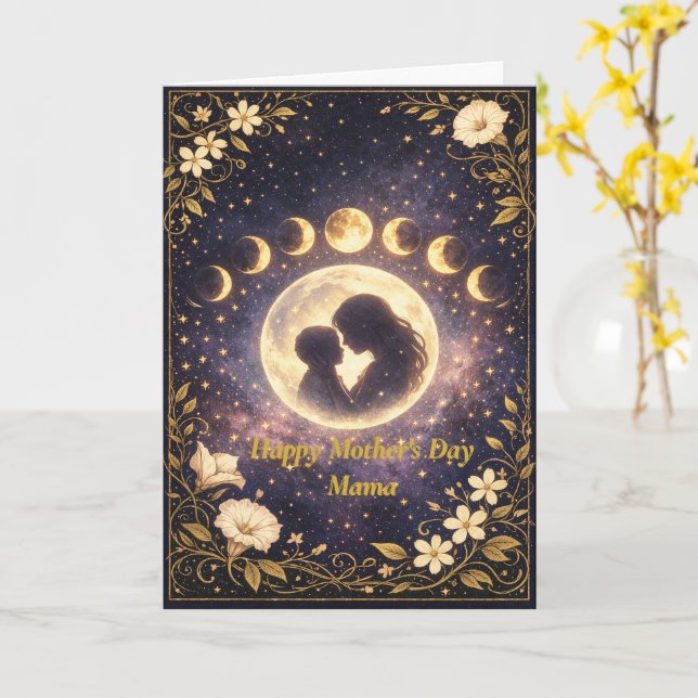 Elegant Moon Phase Mother’s Day Card for Mama Kort (Gul blomma)