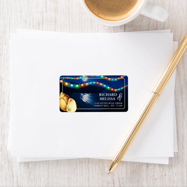 Elegant Moonlit Beach Wedding Adressetikett (Insitu)