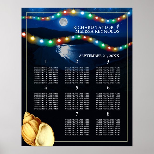 Elegant Moonlit Beach Wedding Bord plan Poster (Framsidan)