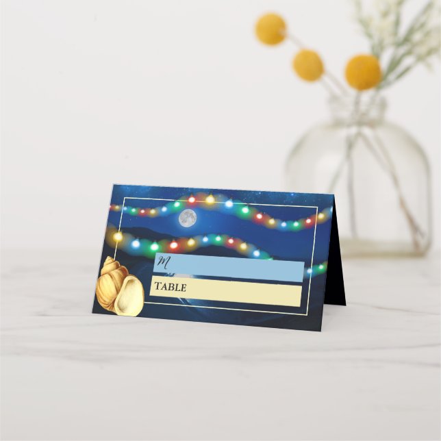 Elegant Moonlit Beach Wedding Placeringskort (Framsida)