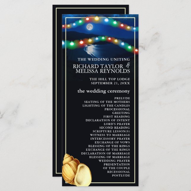 Elegant Moonlit Beach Wedding Program (Fram/baksida)
