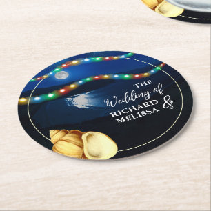 Elegant Moonlit Beach Wedding Underlägg Papper Rund